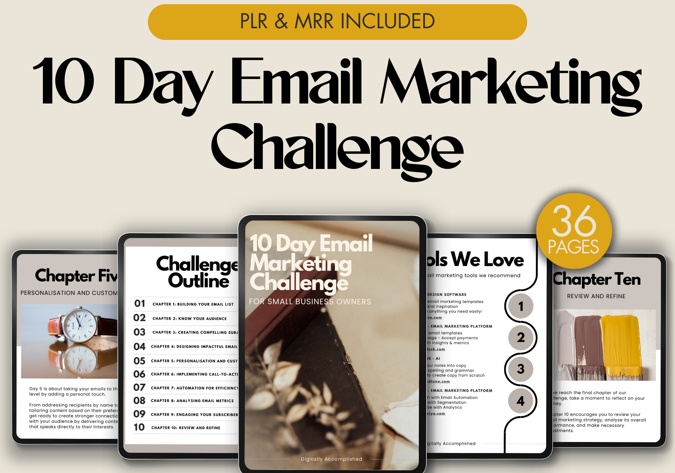 Cover image for the 10 Day Email Marketing Challenge showing the title and an outline of chapters.