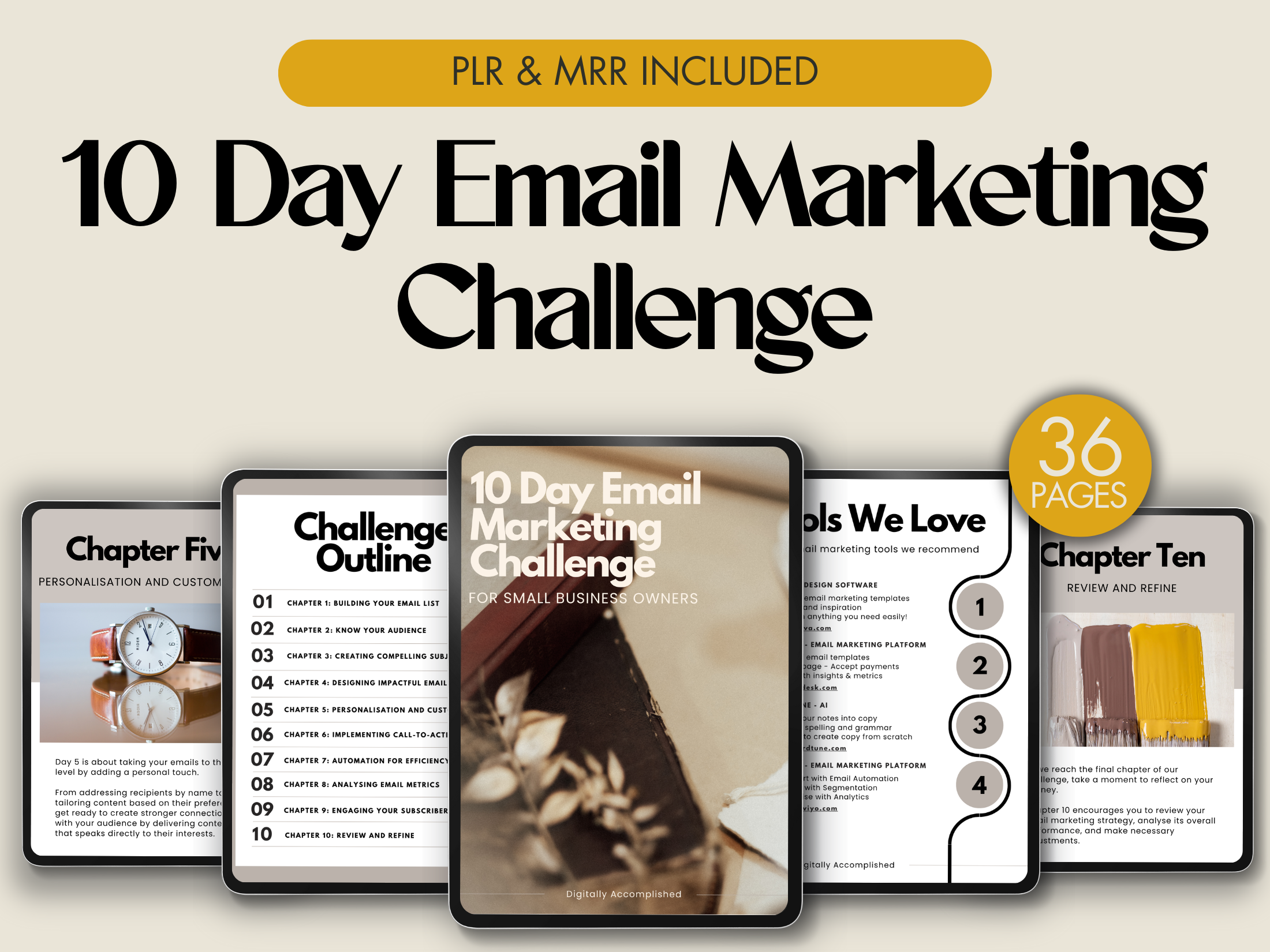 Cover image for the 10 Day Email Marketing Challenge showing the title and an outline of chapters.