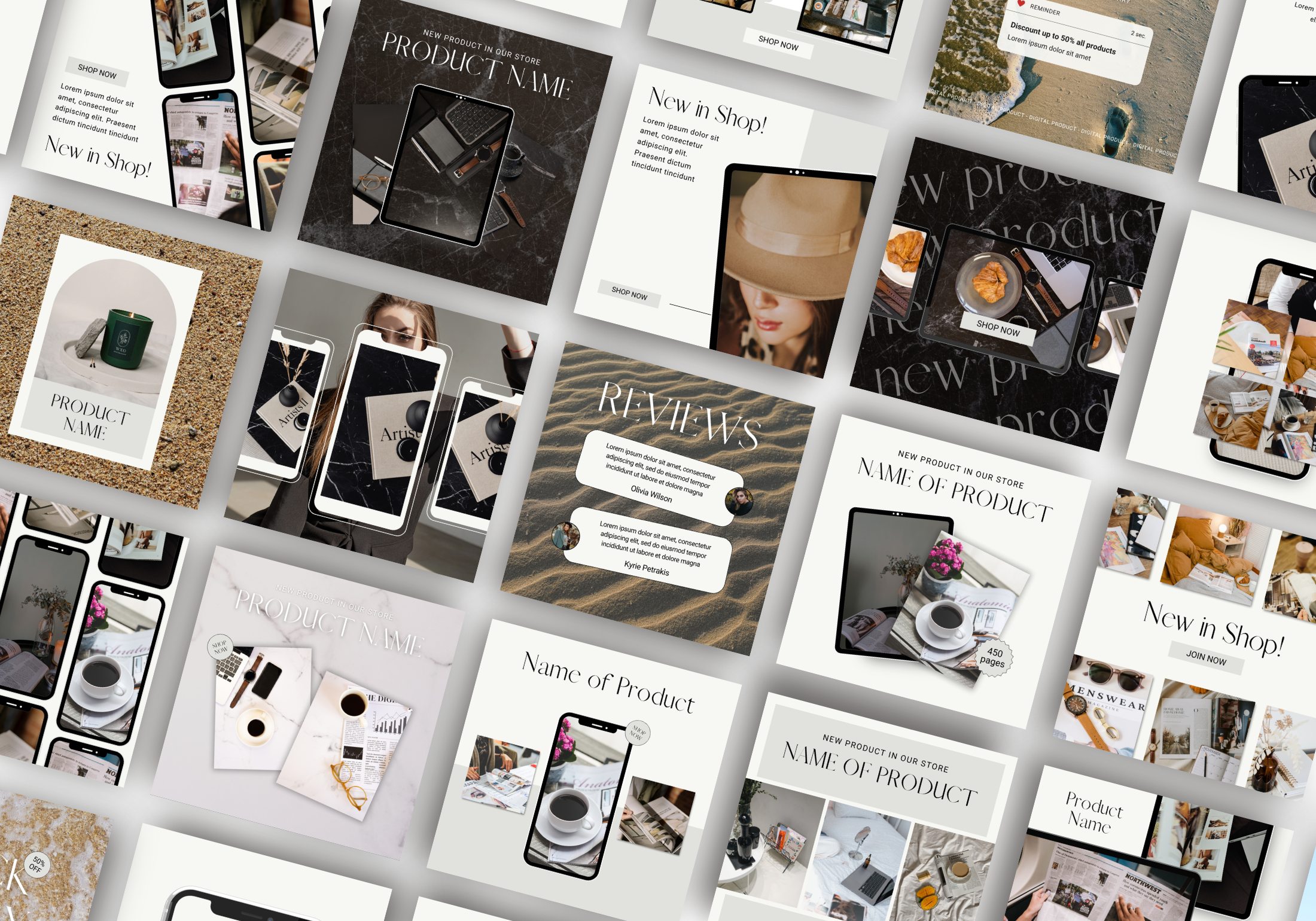 Additional preview of the 100 Digital Products Instagram Posts, highlighting different template styles and layouts.