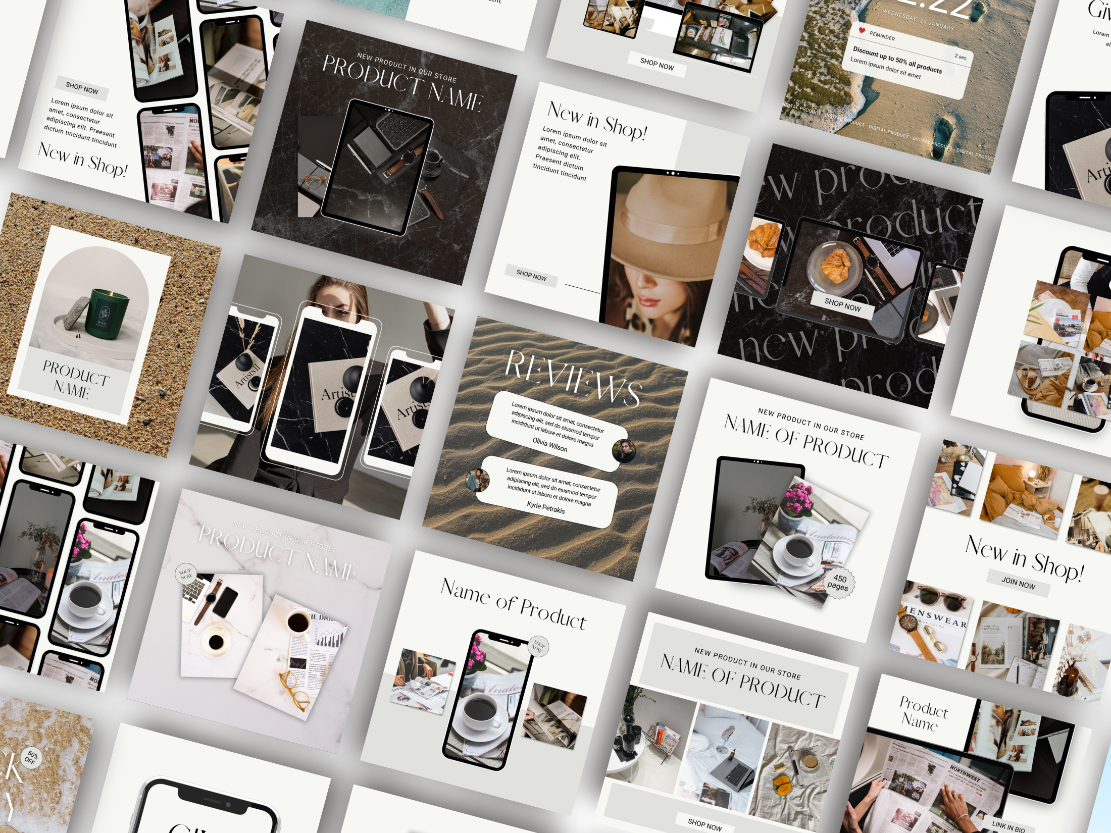Additional preview of the 100 Digital Products Instagram Posts, highlighting different template styles and layouts.