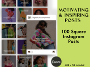 Cover image for the 100 Motivating & Inspiring Posts, showing various Instagram post designs with inspirational quotes.