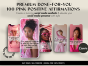 Promotional image for the 100 Pink Positive Affirmations Instagram Story, featuring selected story templates designed to elevate social media presence.