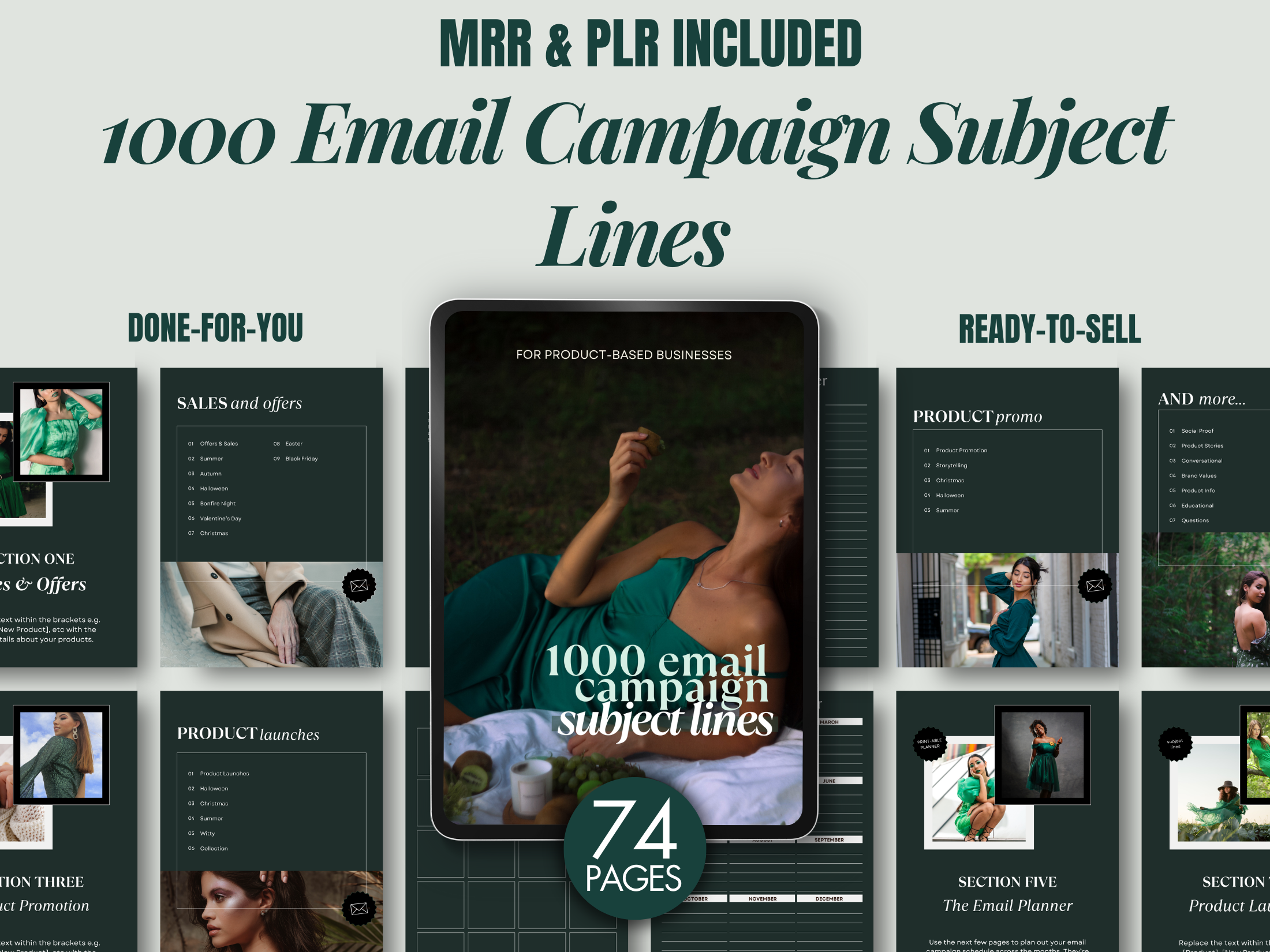 Cover image for the 1000 Email Campaign Subject Lines, showcasing a collection of subject line ideas for product-based businesses.