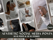 This image showcases a collection of aesthetic Instagram posts and stories with elegant, minimalistic designs, featuring motivational quotes and stylish visuals.