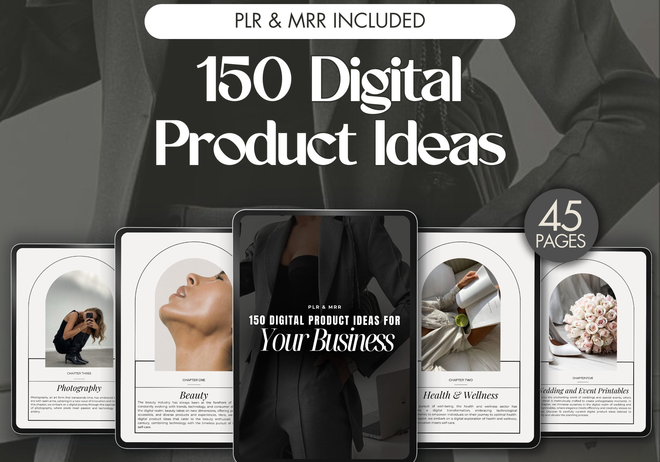 Cover image for the 150 Digital Product Ideas for Your Business, showcasing the various categories included in the guide.