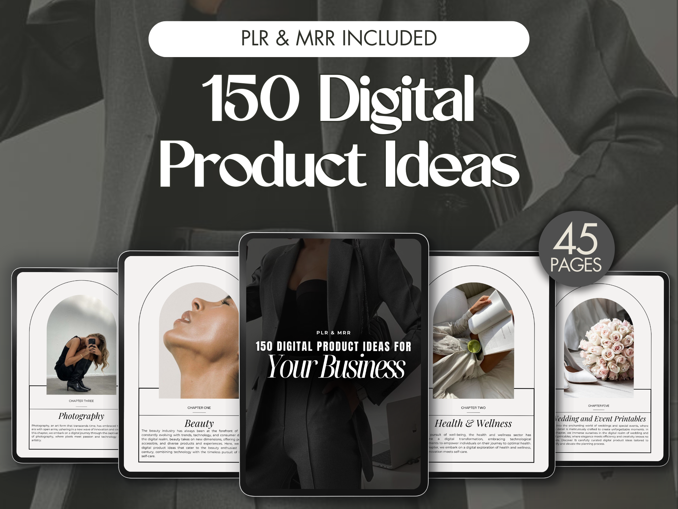 Cover image for the 150 Digital Product Ideas for Your Business, showcasing the various categories included in the guide.