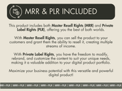 Details on the Master Resell Rights (MRR) and Private Label Rights (PLR) included with the 150 Digital Product Ideas guide, highlighting the potential for reselling.