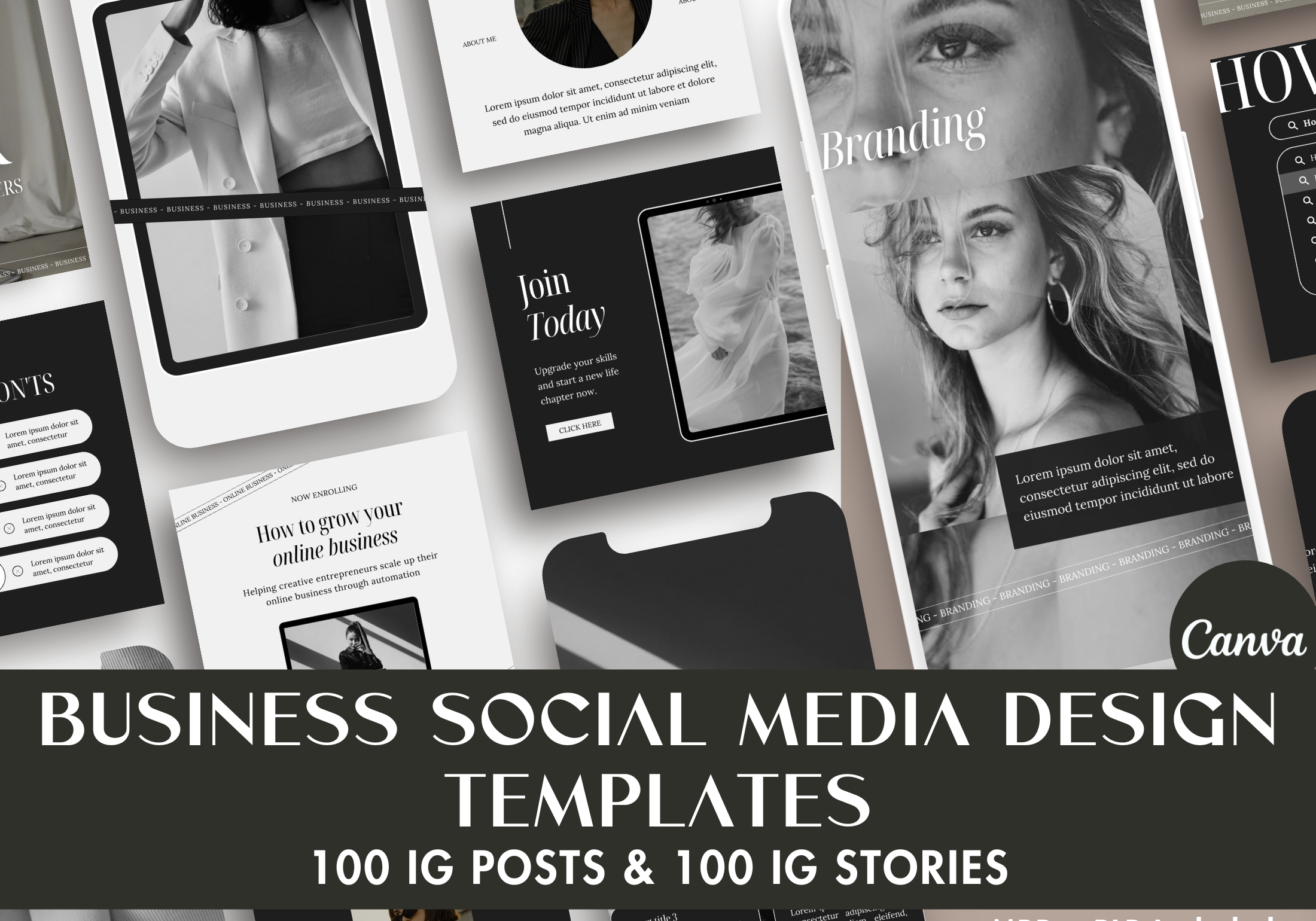 Elegant cover image showcasing the 200 Business Social Media Design Templates with a professional and modern aesthetic.