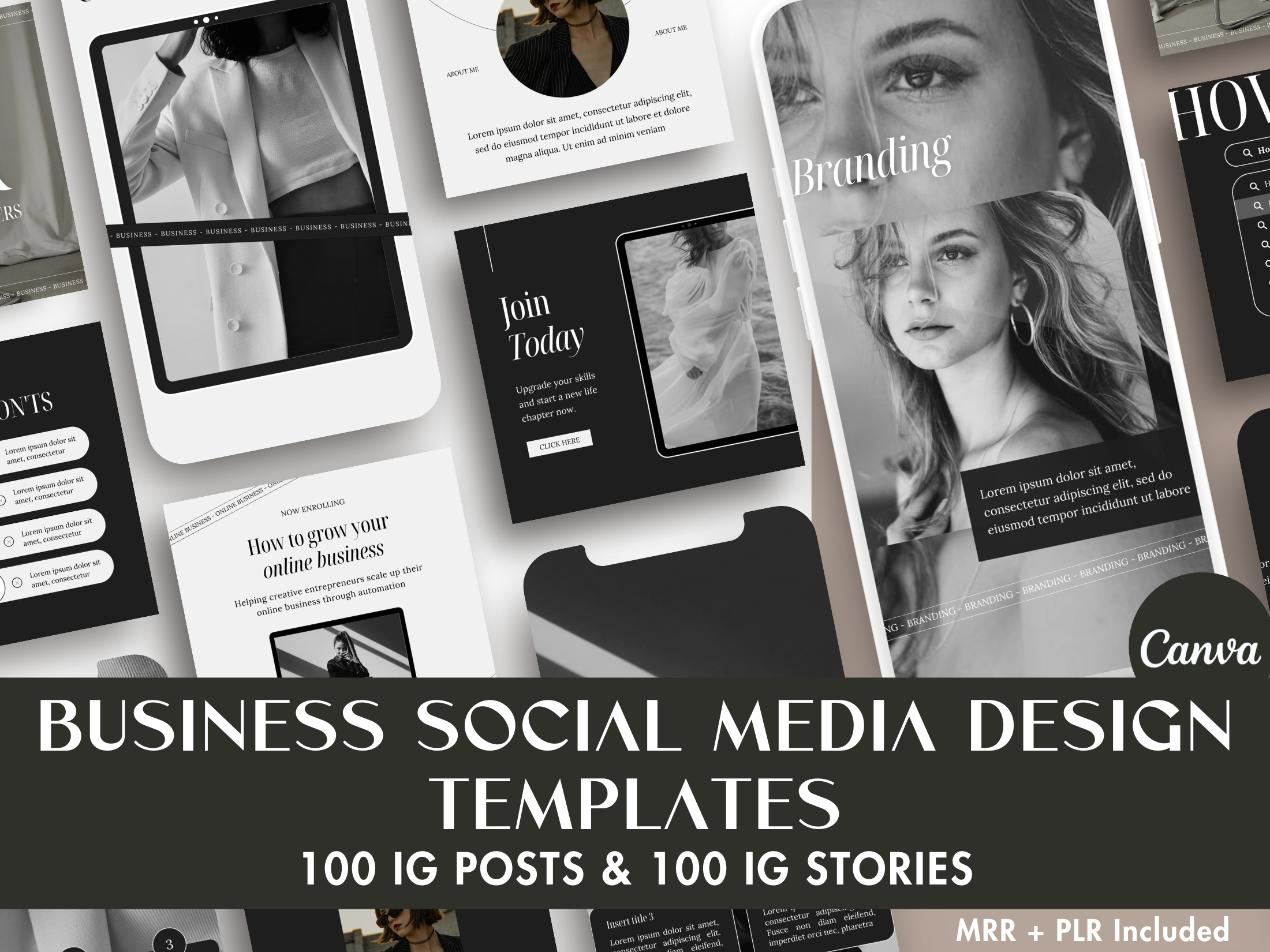 Elegant cover image showcasing the 200 Business Social Media Design Templates with a professional and modern aesthetic.