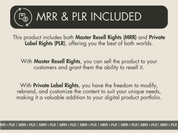 Image detailing the Master Resell Rights (MRR) and Private Label Rights (PLR) included with the 200 Business Social Media Design Templates, explaining the benefits for buyers.