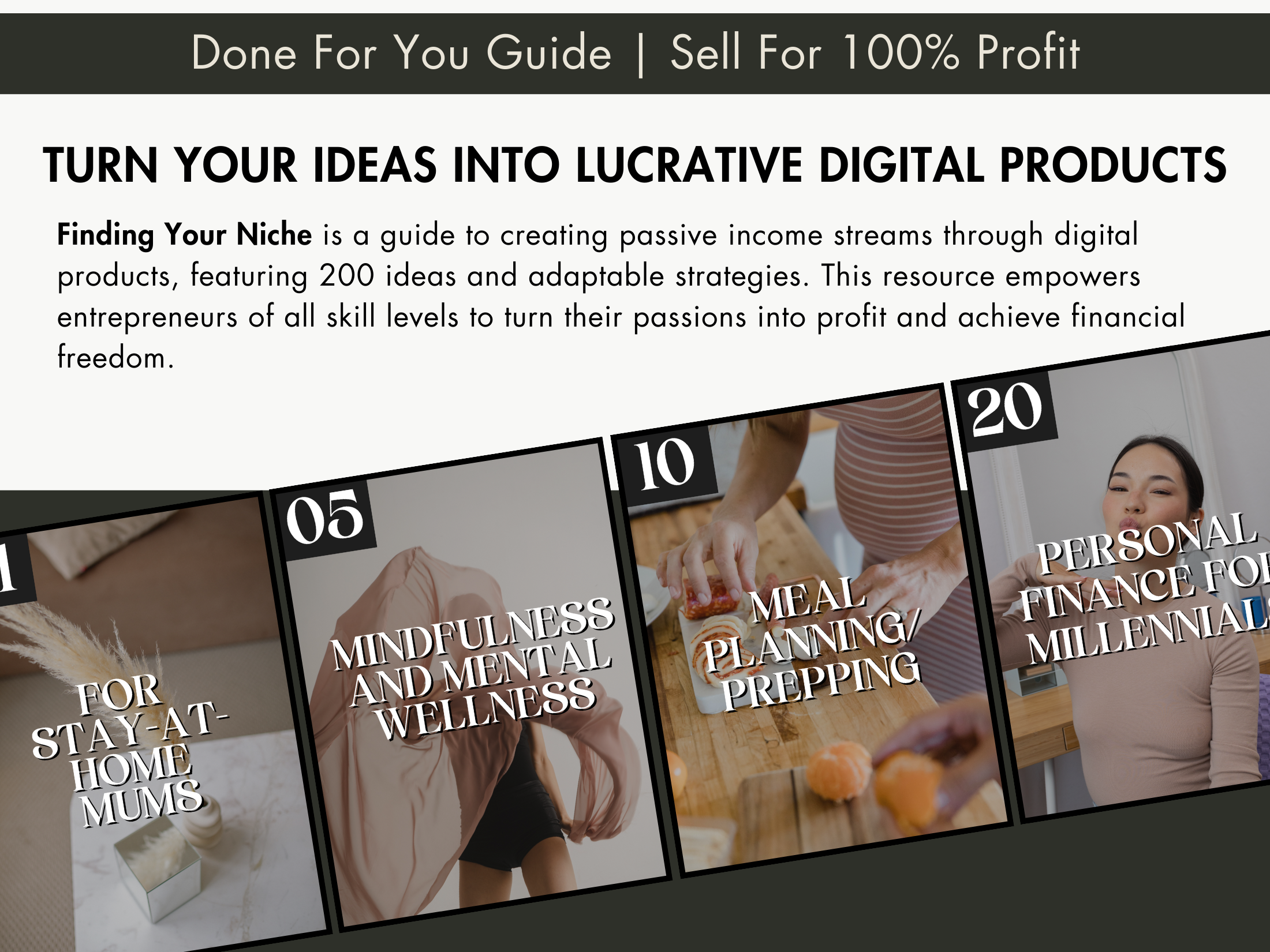 Promotional image showcasing the versatility of the 200 Digital Product Ideas for Finding Your Niche guide for different target audiences.