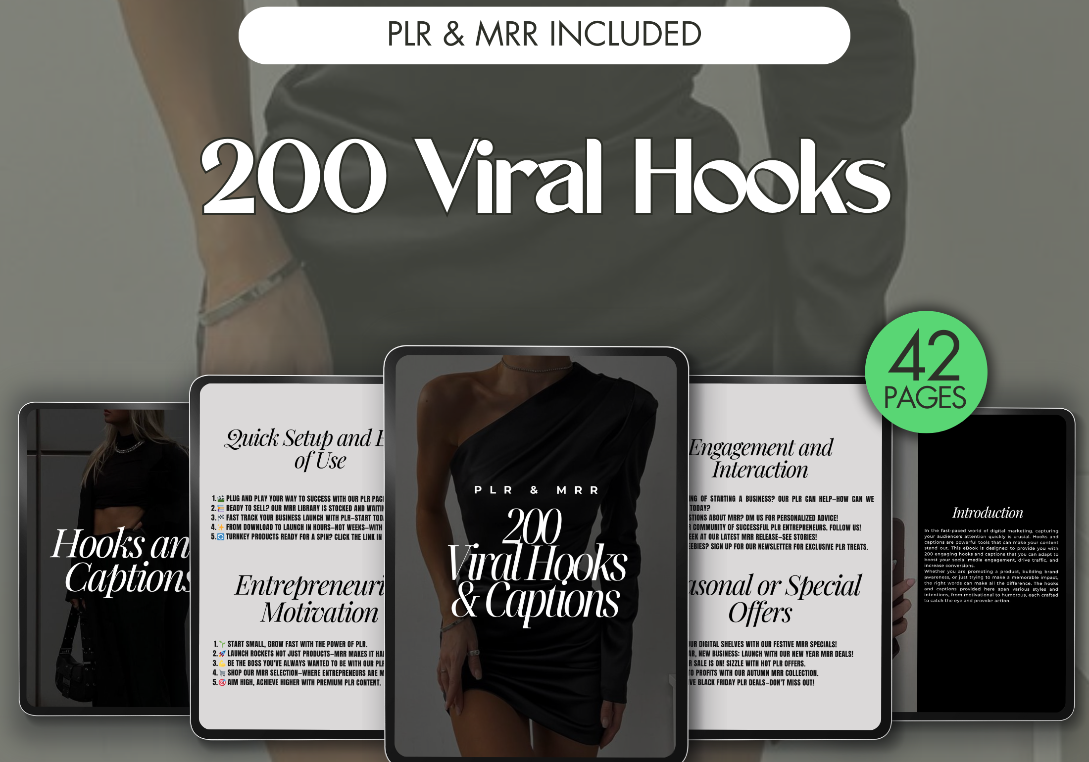 Cover image for the 200 Viral Hooks & Captions eBook, showcasing the various sections included in the guide.