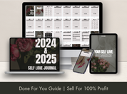 Mockup of the 2024 & 2025 Self Love Journal shown on various digital devices, emphasizing its availability in multiple formats.