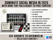 A vibrant display summarizing the 2025 social media domination bundle, emphasizing the "done-for-you" content and time-saving solutions.