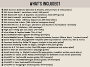 A detailed breakdown of all features included in the bundle, from content calendars to hashtags and strategy guides.