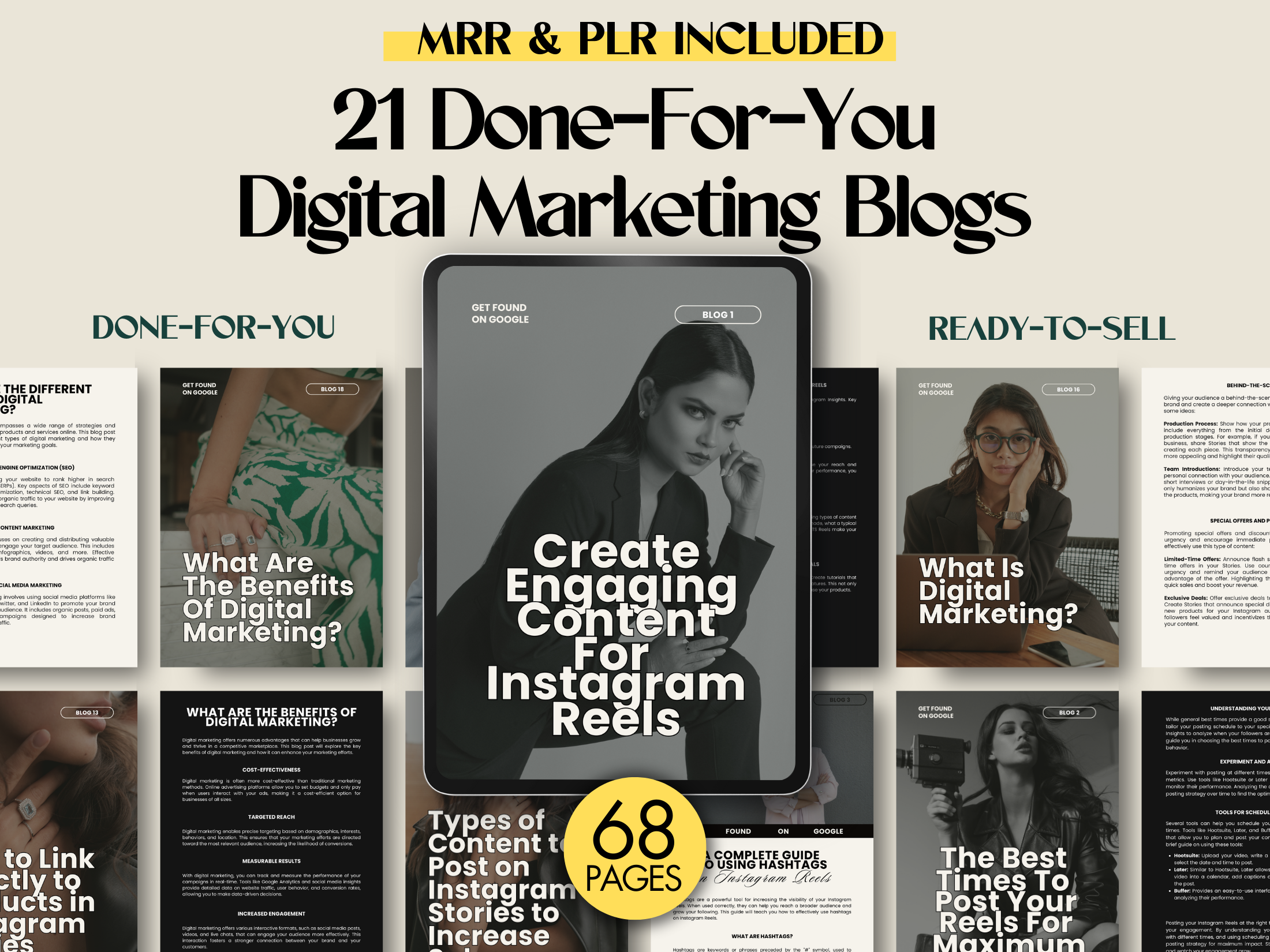 Cover Image for 21 Done-For-You Digital Marketing Blogs - MRR & PLR Included, Create Engaging Content for Instagram Reels