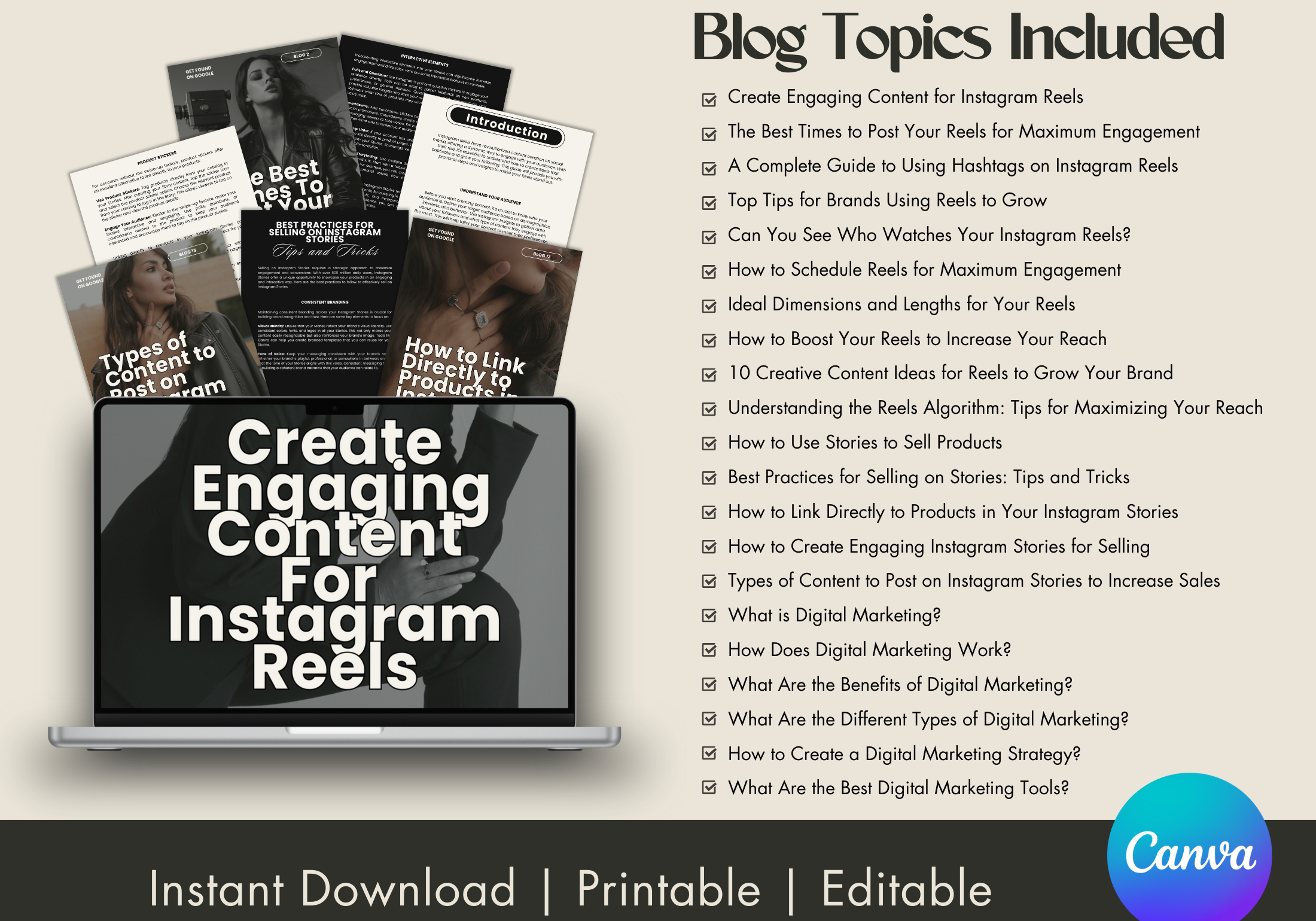What's Included in 21 Done-For-You Digital Marketing Blogs - 68 Pages of Ready-to-Sell Content, Editable and Printable