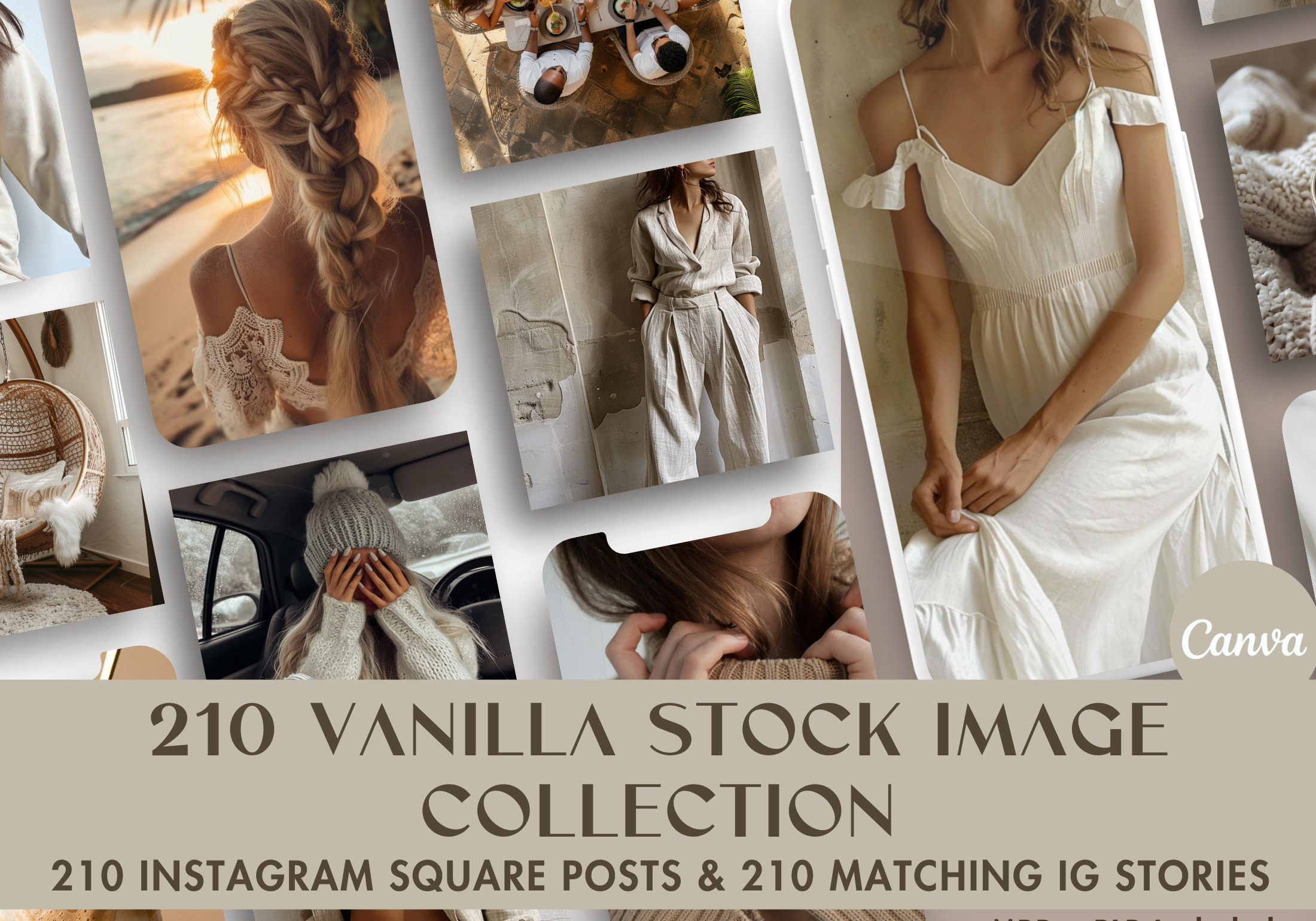 Cover image for the 210 Vanilla Stock Image Collection showcasing a variety of aesthetic, Instagram-ready images.