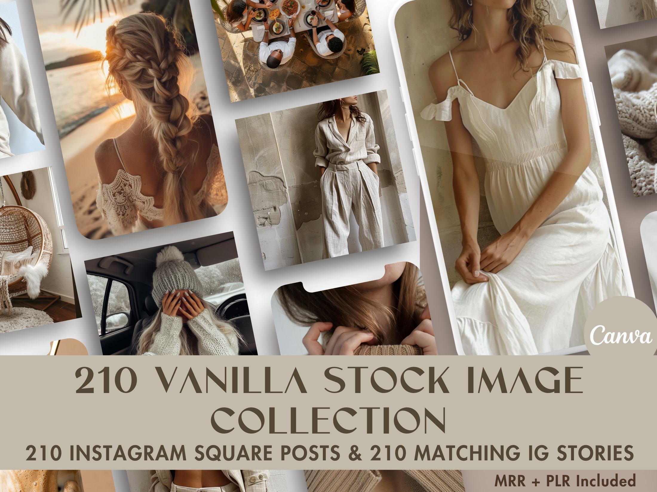 Cover image for the 210 Vanilla Stock Image Collection showcasing a variety of aesthetic, Instagram-ready images.