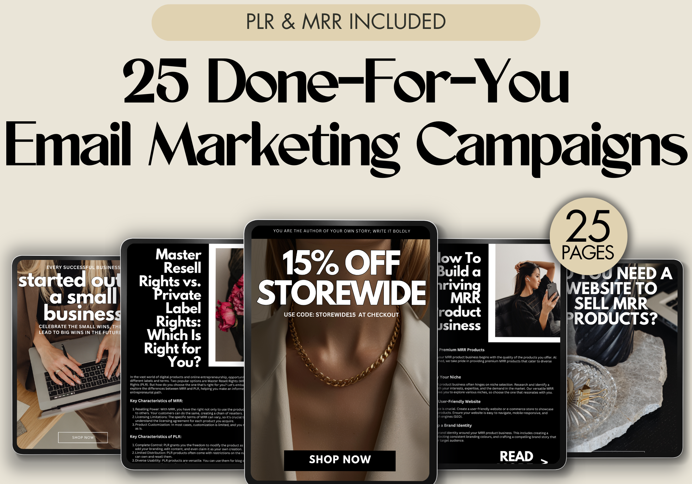 Cover image for the 25 DFY Email Marketing Campaigns, highlighting the main features and benefits of the product.