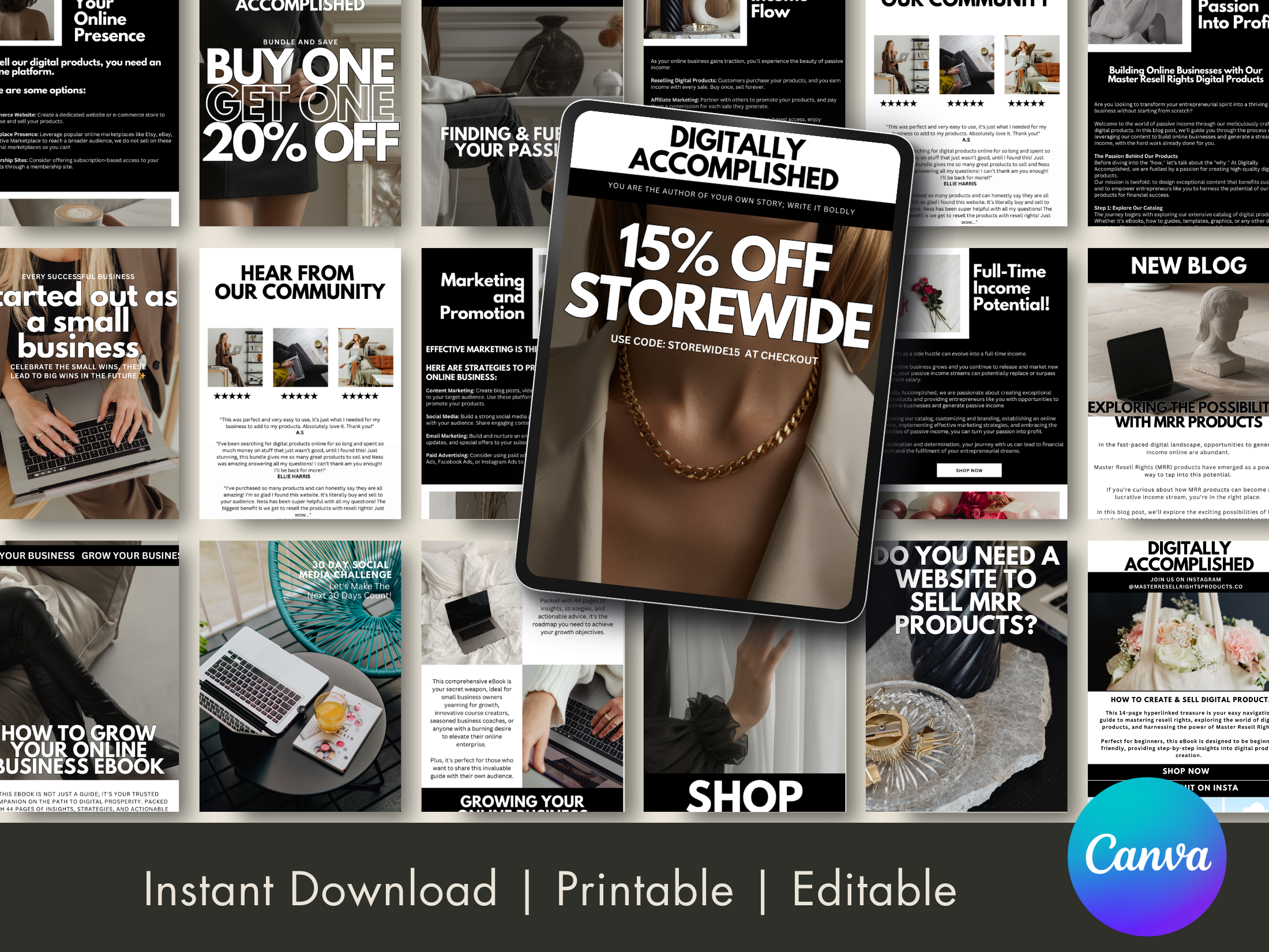 Layout showcasing the email templates included in the 25 DFY Email Marketing Campaigns, demonstrating the variety and customization options available.