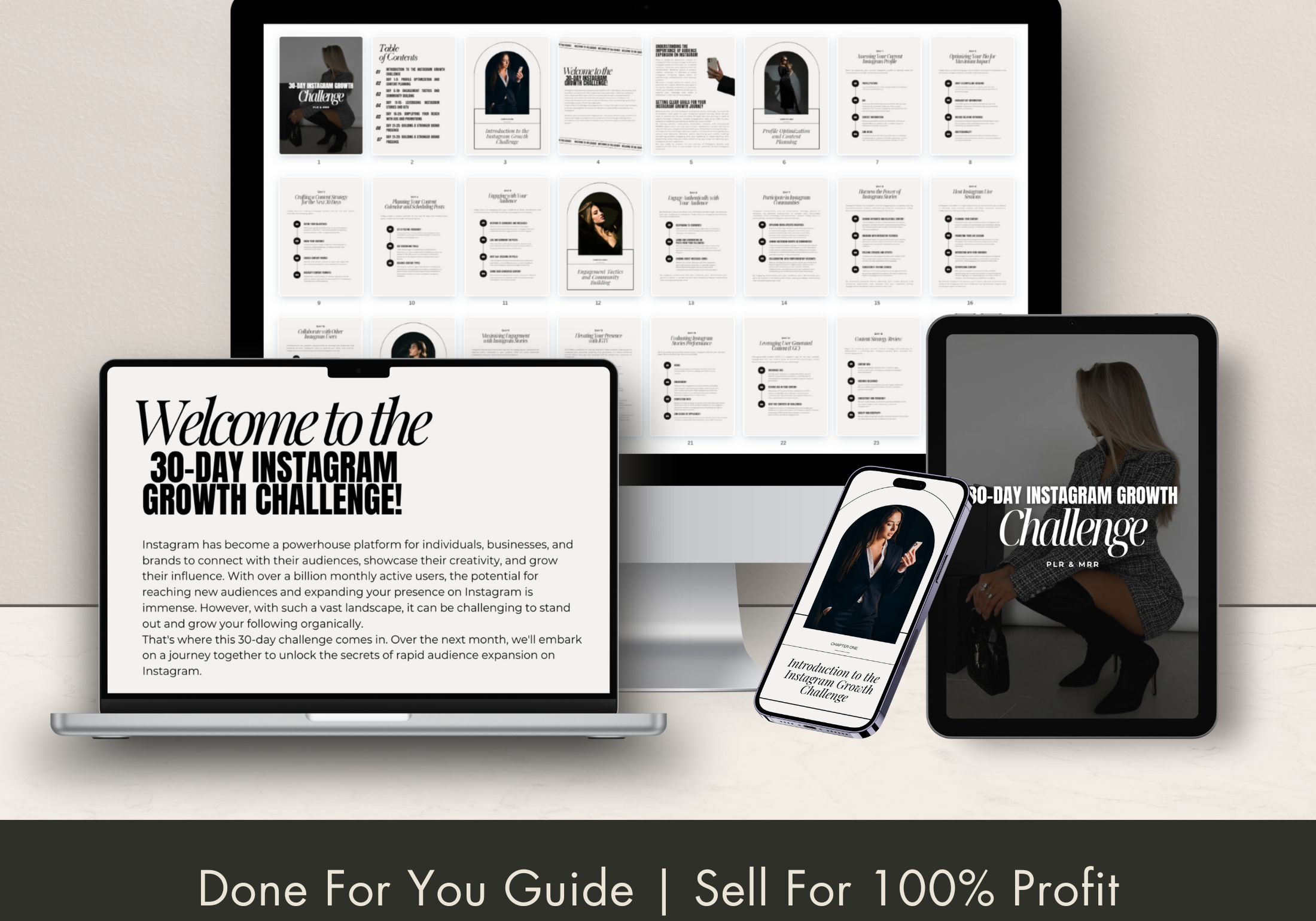 Display of the 30 Day Instagram Growth Challenge With MRR across multiple devices, emphasizing the flexibility and accessibility of the content.
