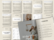 Interior pages of the 30 Day Social Media Challenge eBook, showcasing tasks, checklists, and tools for social media success.