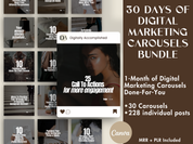 Cover image for the 30 Days of Digital Marketing Carousels Bundle, featuring a 1-Month collection of done-for-you carousels designed for digital marketing engagement.