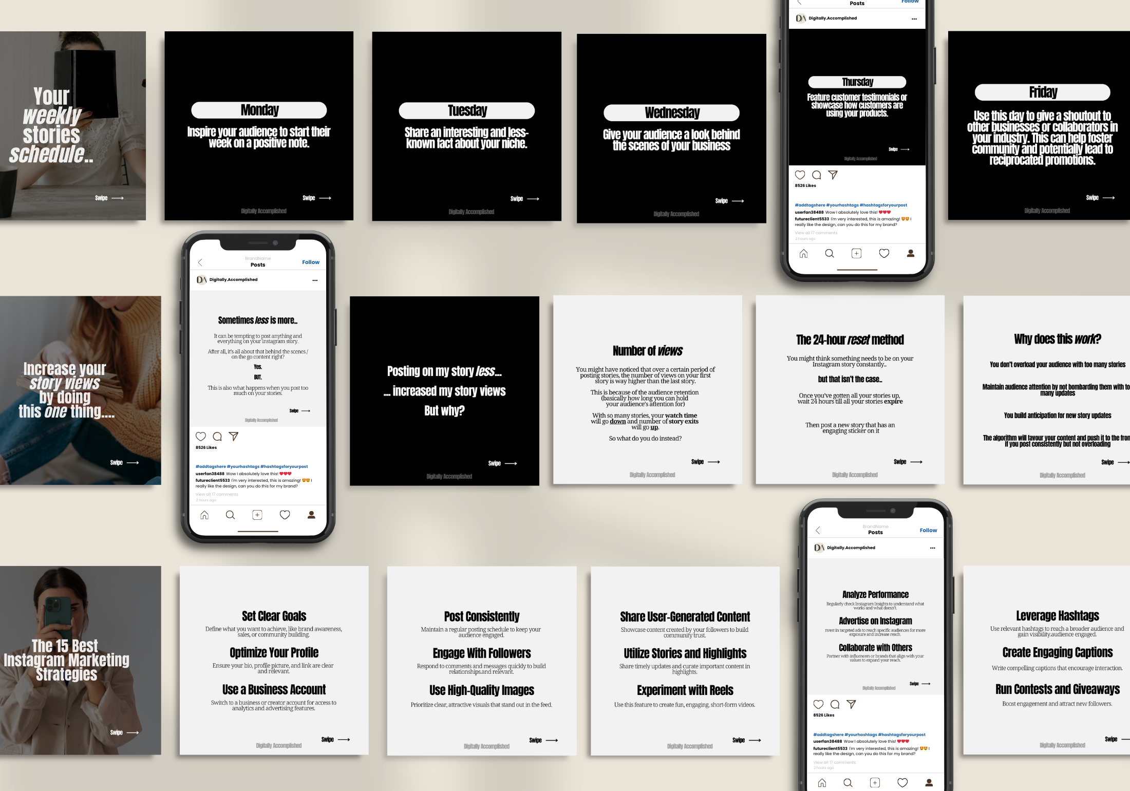 Preview of 30 Days Digital Marketing Carousels in Instagram device Mockup.