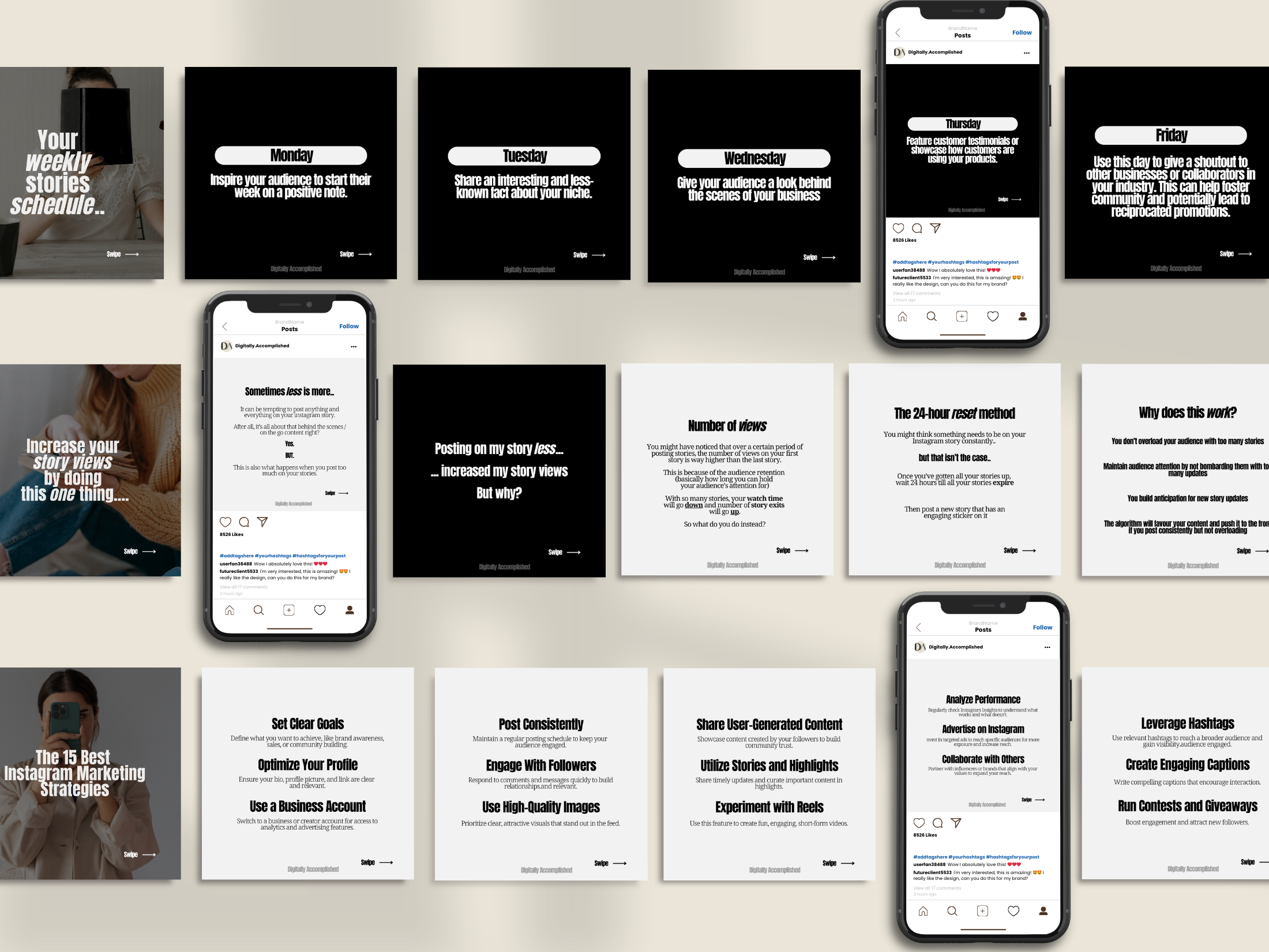 Preview of 30 Days Digital Marketing Carousels in Instagram device Mockup.