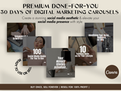 Preview of premium done-for-you carousels available in the 30 Days of Digital Marketing Carousels Bundle, ready to use or resell.