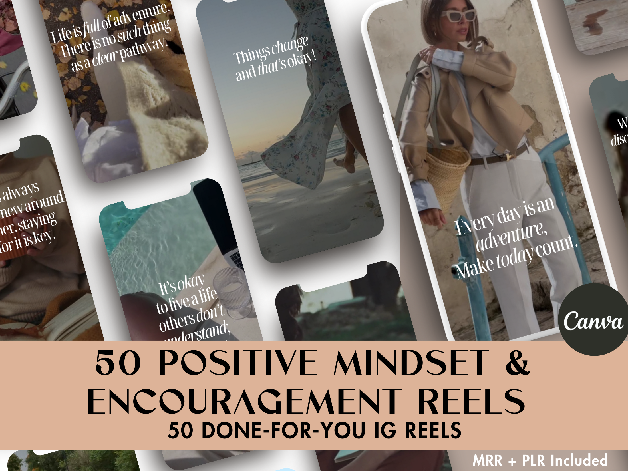 Cover image showcasing a collection of 50 positive mindset and encouragement Instagram reels, featuring motivational quotes and uplifting messages.