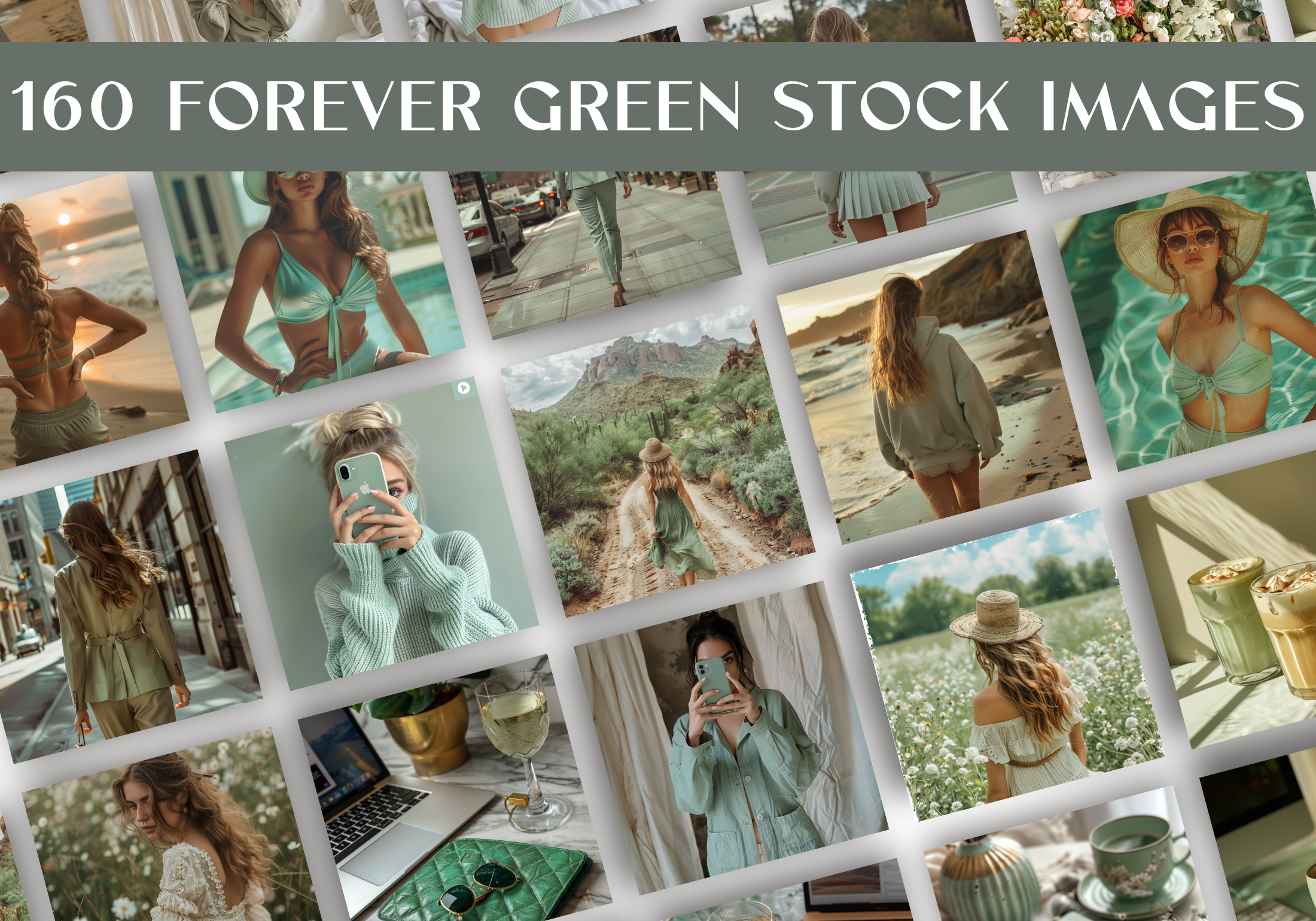 Preview of the 735 Stock Image Collection featuring 160 Forever Green Stock Images, depicting nature-inspired, green-themed visuals.