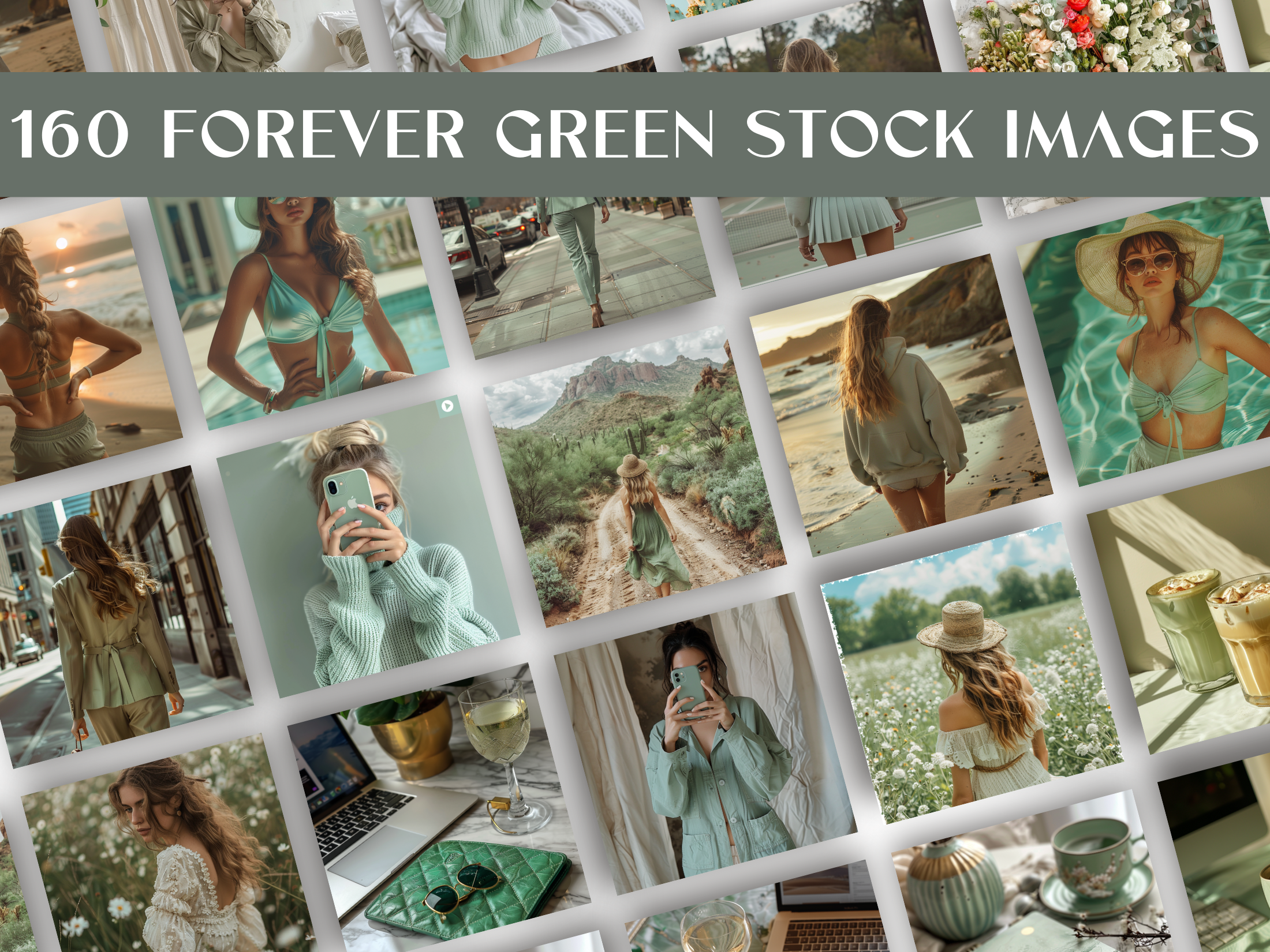 Preview of the 735 Stock Image Collection featuring 160 Forever Green Stock Images, depicting nature-inspired, green-themed visuals.