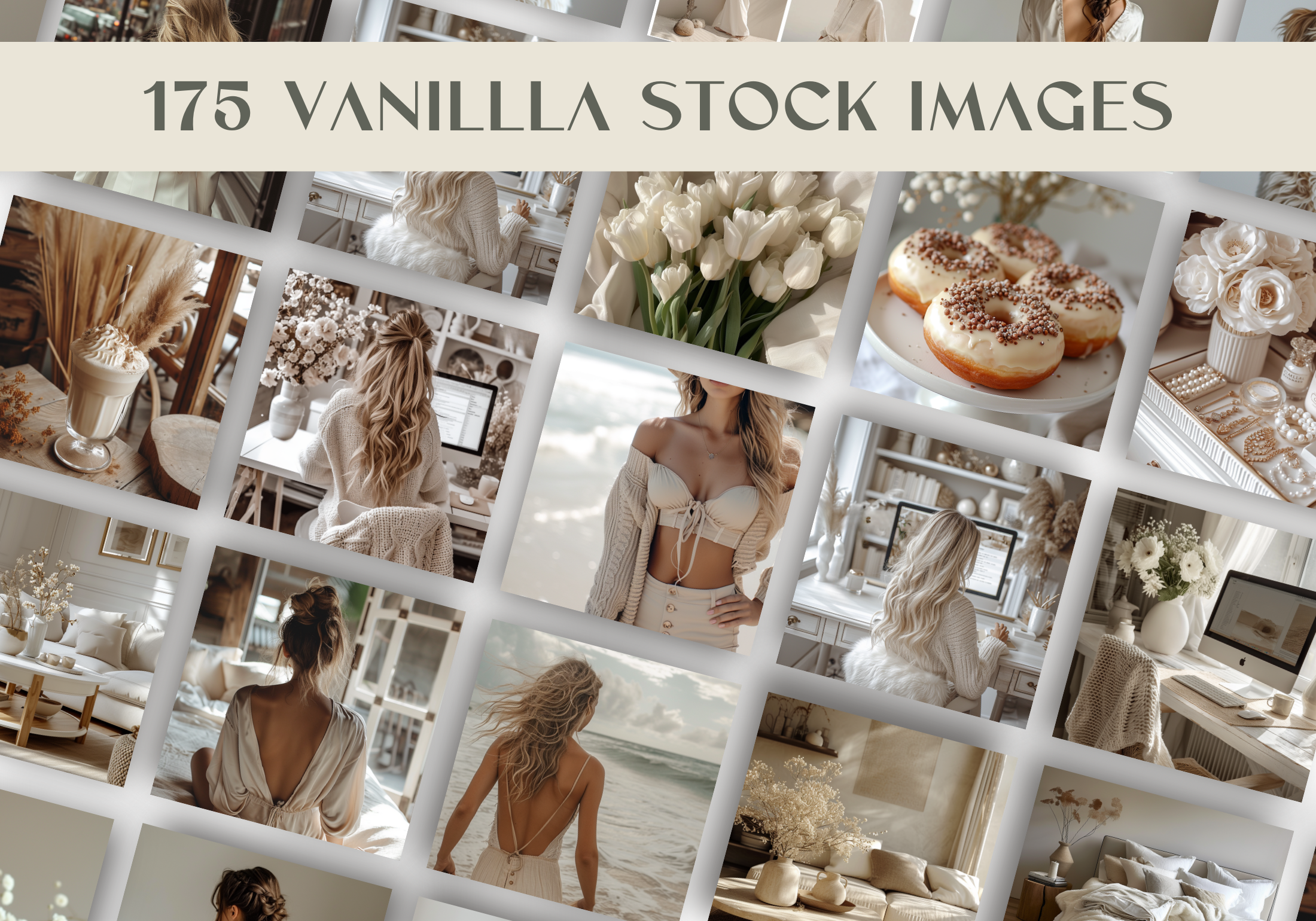 Preview of the 735 Stock Image Collection featuring 175 Vanilla Stock Images, showcasing neutral, beige, and cream-toned aesthetics.