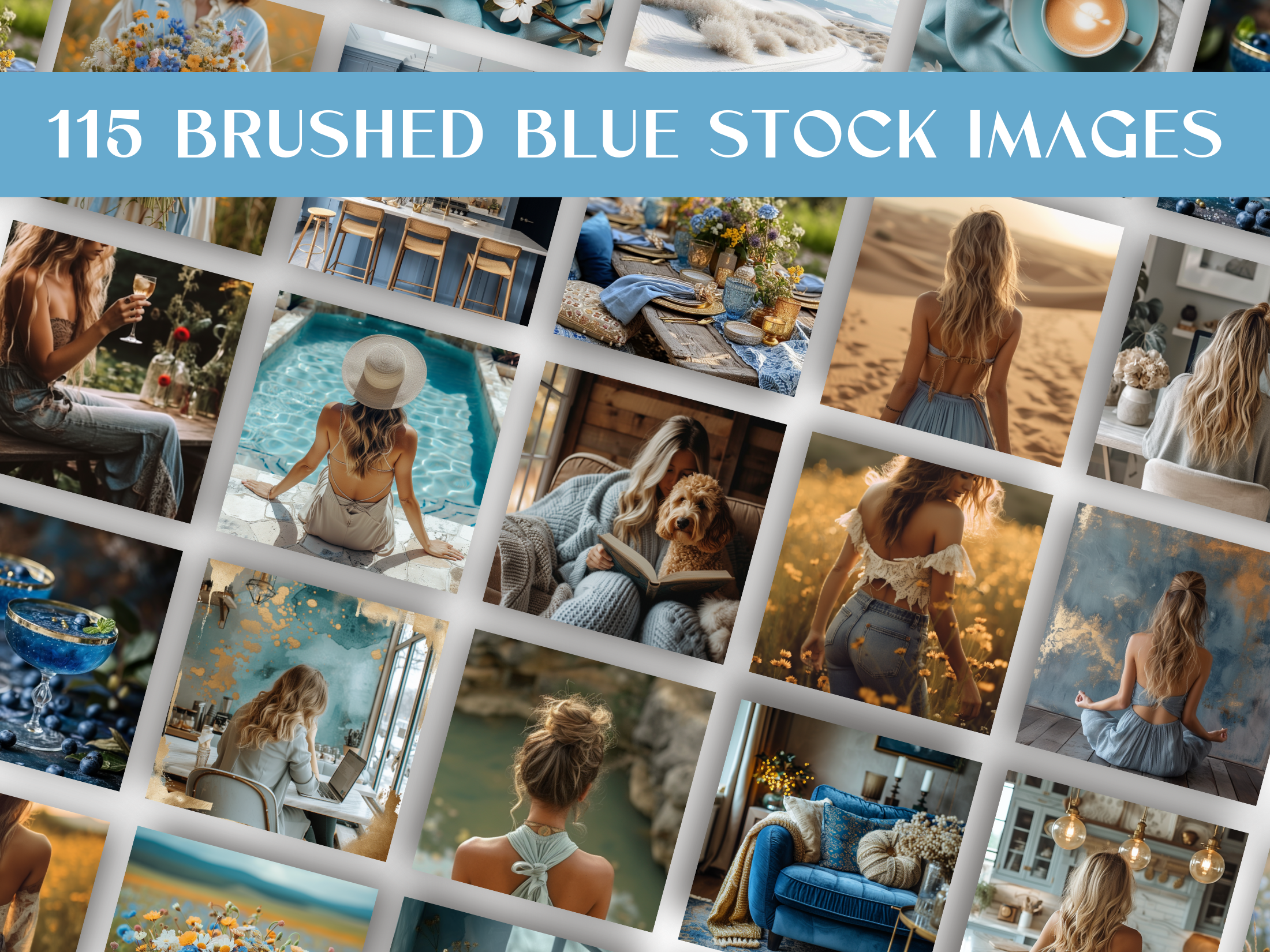 Preview of the 735 Stock Image Collection featuring 115 Brushed Blue Stock Images, highlighting serene blue-themed photography.