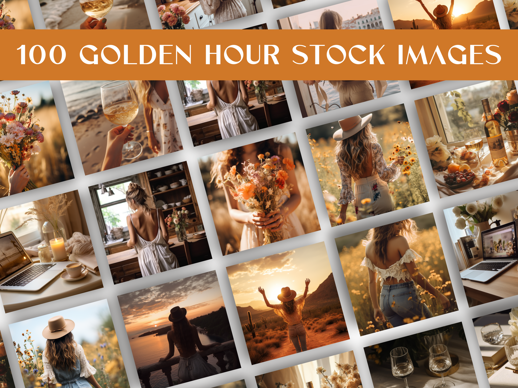 Preview of the 735 Stock Image Collection featuring 100 Golden Hour Stock Images, focusing on warm, golden-hued moments.