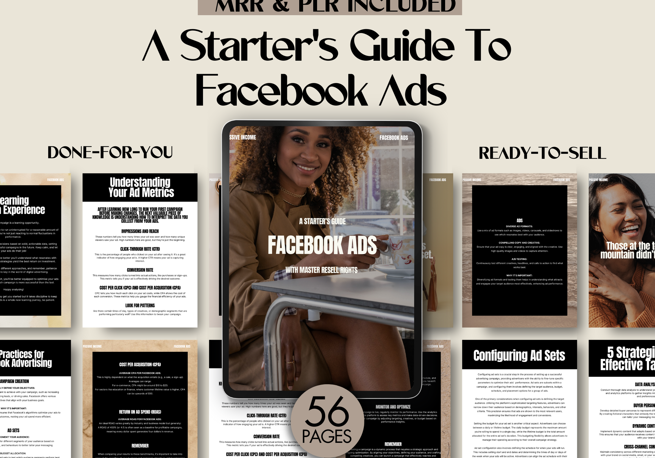 A visually appealing cover image showcasing the product "A Starter's Guide To Facebook Ads" with a clean, modern design and an emphasis on the comprehensive guide provided within the 56-page eBook.