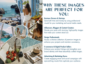 A collection of lifestyle images focusing on why these images are perfect for businesses, influencers, and content creators, with scenes of seaside settings and elegant leisure activities.