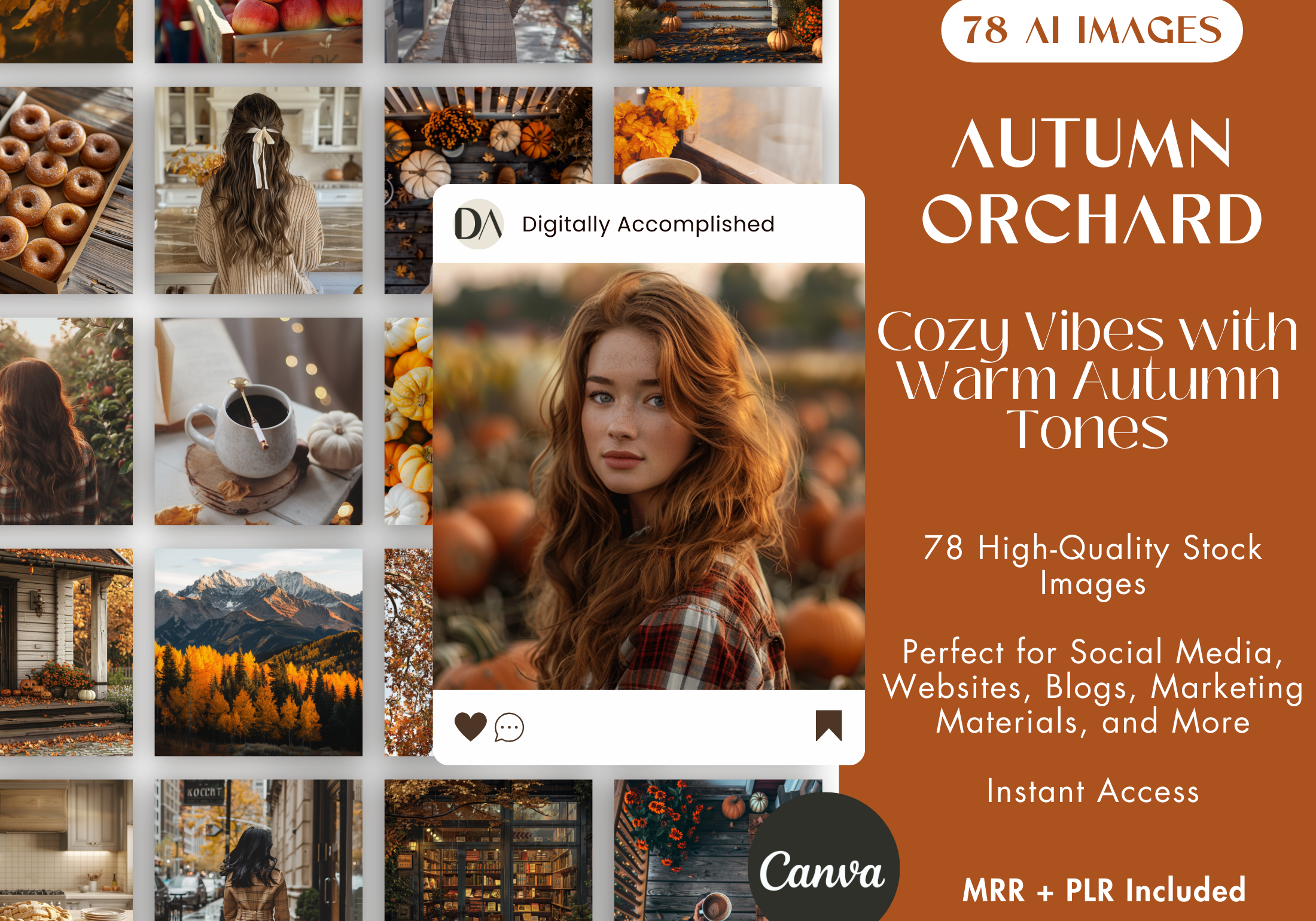 Autumn Orchard AI Stock Images cover with cozy fall aesthetics, featuring a warm autumn vibe with pumpkins, leaves, and seasonal warmth.