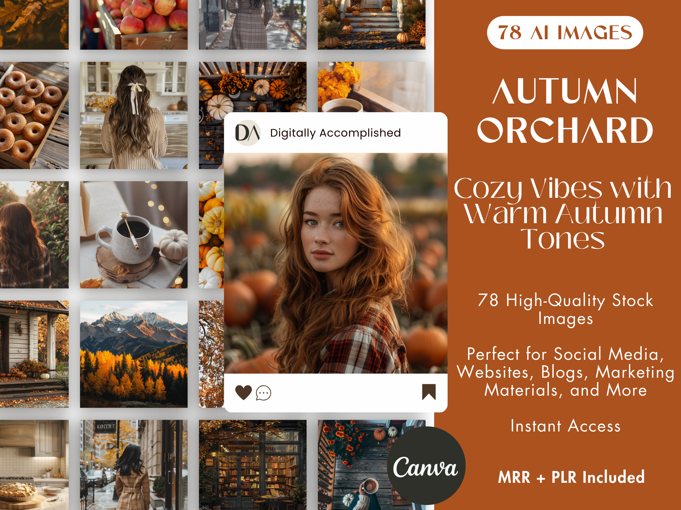 Autumn Orchard AI Stock Images cover with cozy fall aesthetics, featuring a warm autumn vibe with pumpkins, leaves, and seasonal warmth.