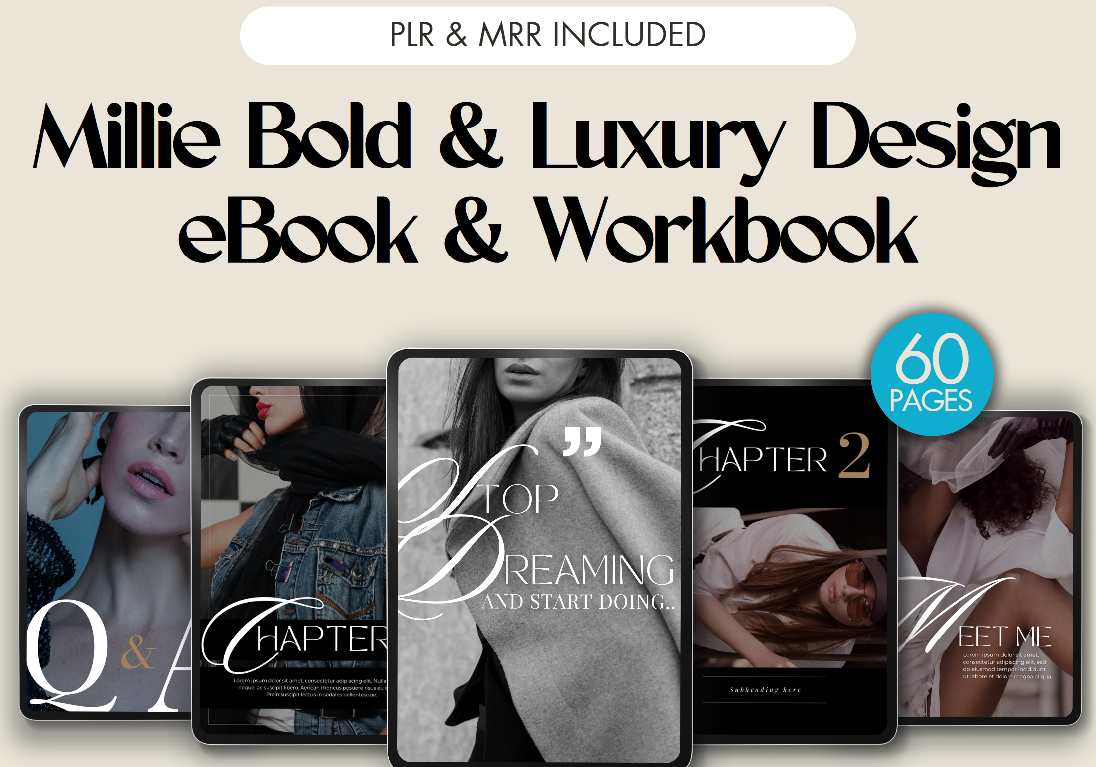 Millie Bold & Luxury Design eBook & Workbook cover with PLR & MRR included.