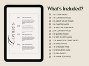 What’s included page for the Millie Bold & Luxury Design eBook & Workbook, detailing the various sections and types of content.