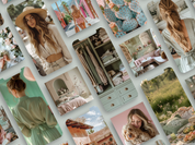 Instagram story and post templates with pastel tones, featuring desert scenery, cozy interiors, and stylish fashion shots.