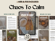 Cover image of Chaos to Calm EBook, featuring a calming aesthetic with a pair of sandals and a hat, symbolizing relaxation and mindfulness.