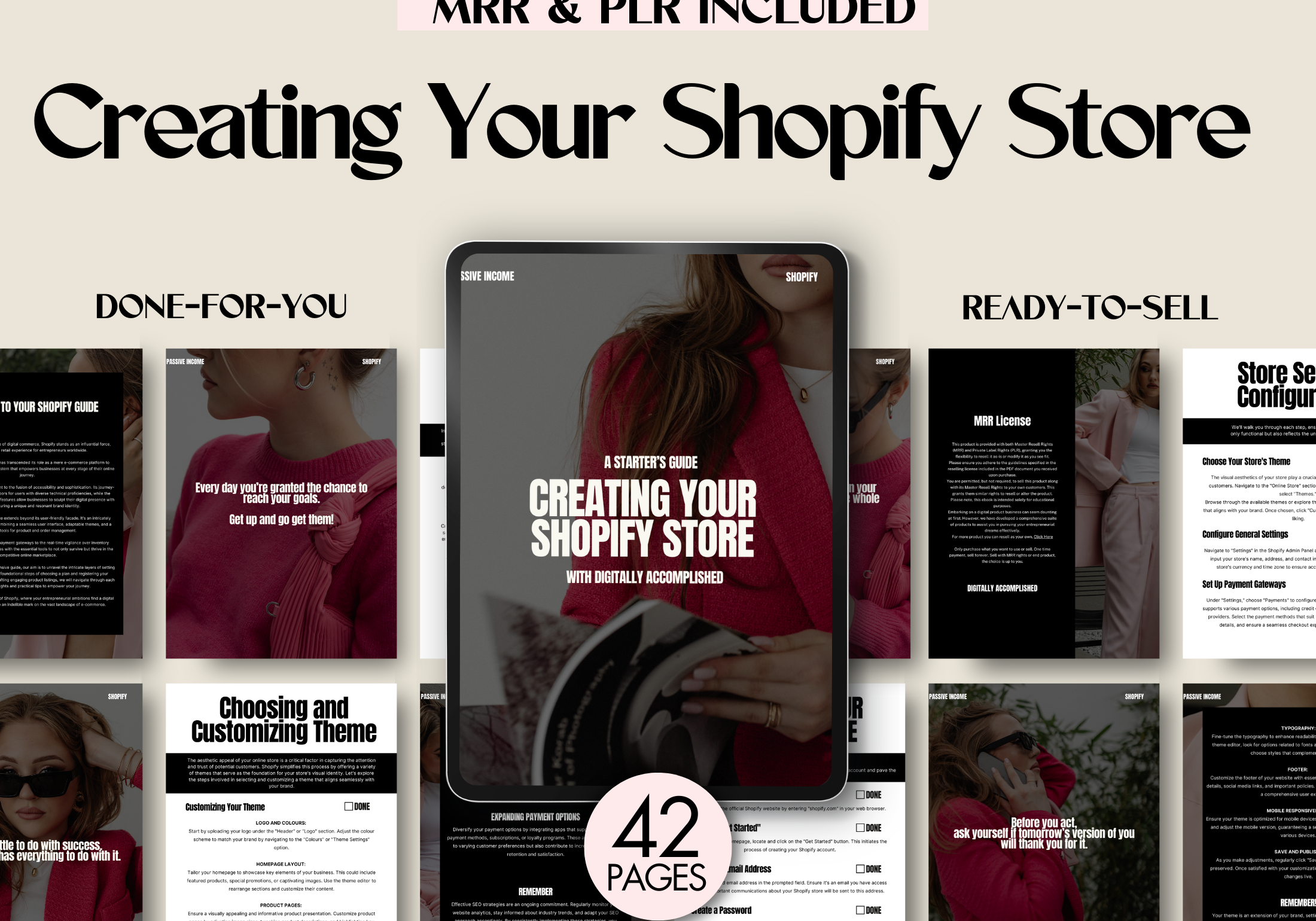 Product cover image showcasing the eBook titled "Creating Your Shopify Store" with various pages displayed in the background.