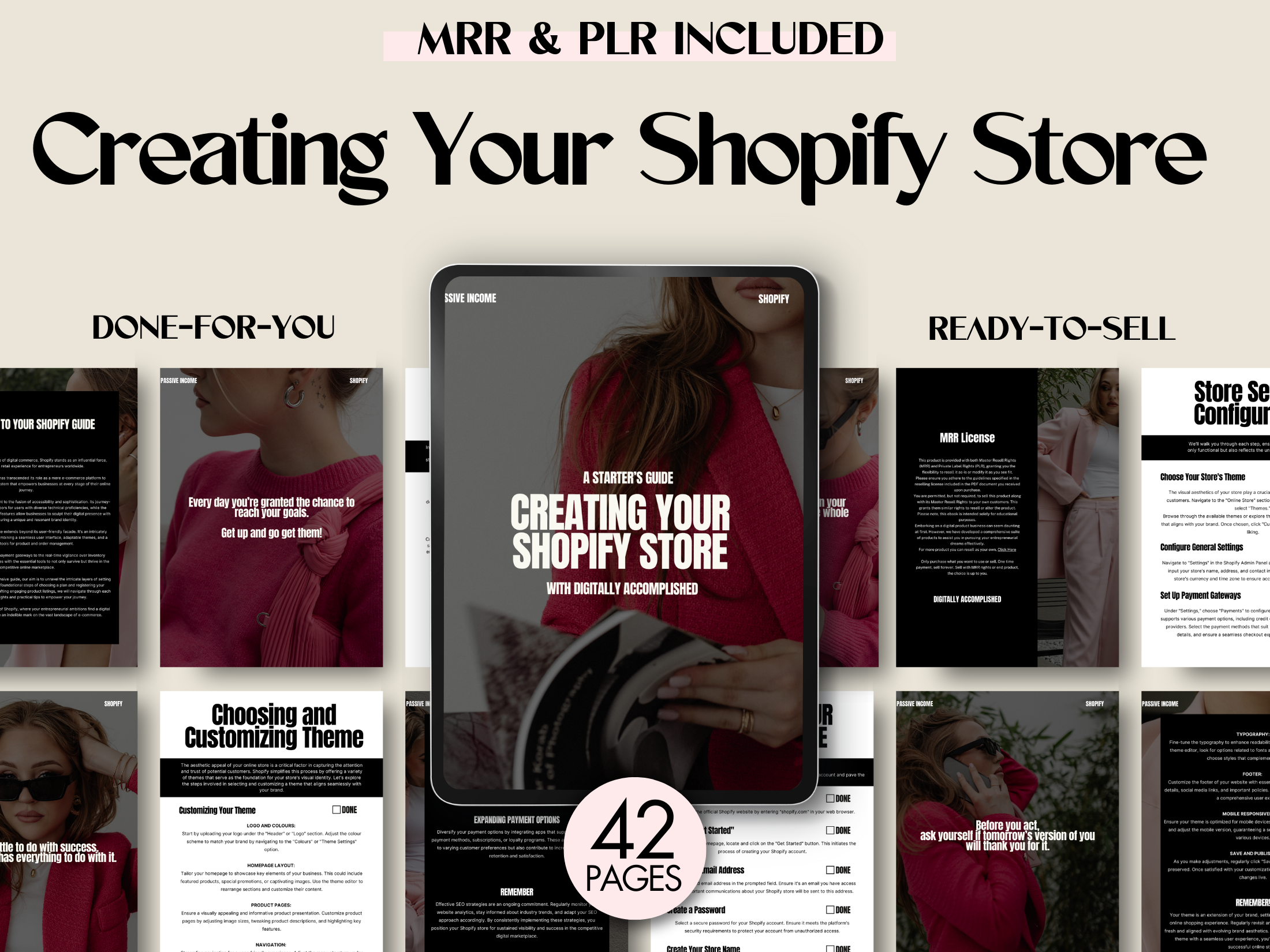 Product cover image showcasing the eBook titled "Creating Your Shopify Store" with various pages displayed in the background.