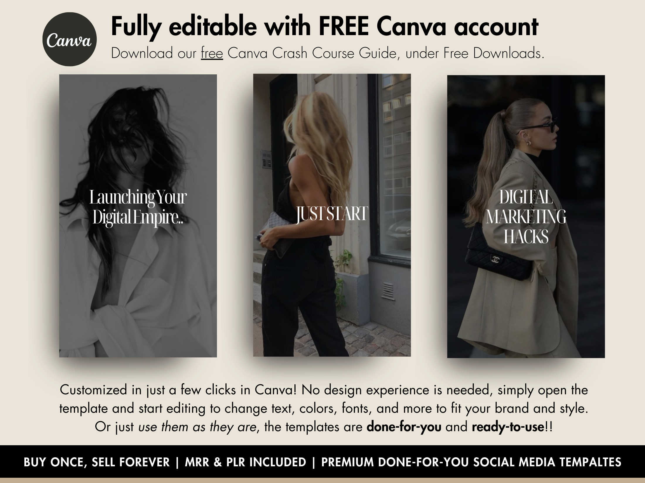 Promotional graphic highlighting the free Canva account for Dark & Modern Instagram Reel Covers.