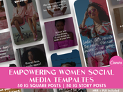 Empowering Women Social Media Templates - 50 IG Square Posts & 50 IG Story Posts, MRR & PLR Included