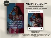 What's Included in Empowering Women Social Media Templates - 50 Instagram Square Posts and 50 Matching Story Templates